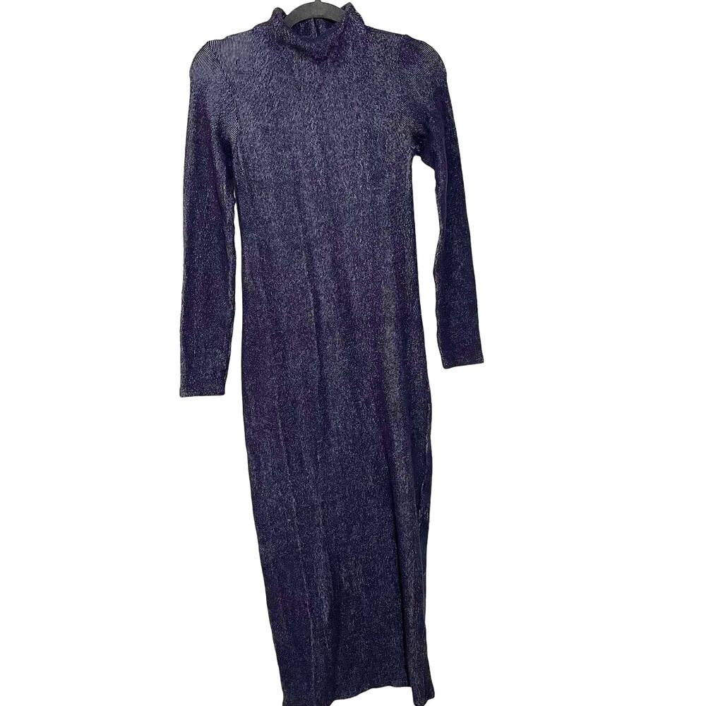 French Connection Navy Blue and White Stripe Petra Jersey Dress Ribbed Mock Neck